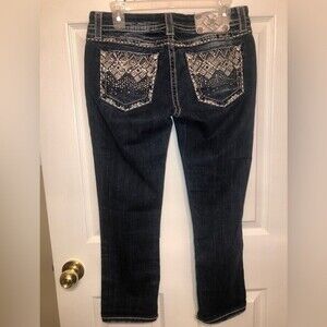 Miss Me Sz 28 Mid Rise Easy Crop DK 222 Blue Jeans Stretch JE8087EC3
